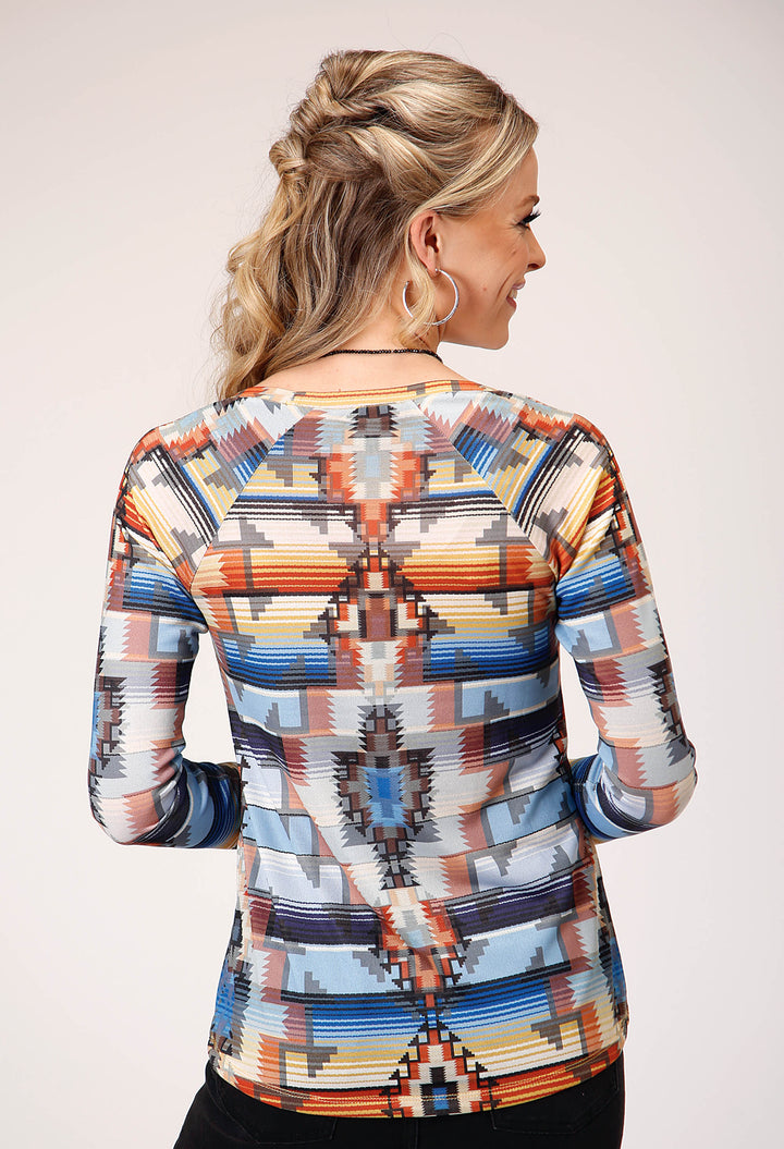 WOMENS LONG SLEEVE SWEATER KNIT TOP WITH ALLOVER SUBLIMATION PRINT