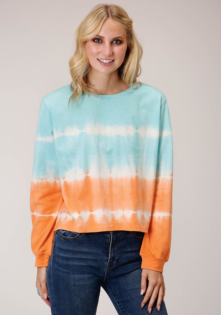 WOMENS LONG SLEEVE KNIT TIE DIE LONG SLEEVE  TSHIRT TOP