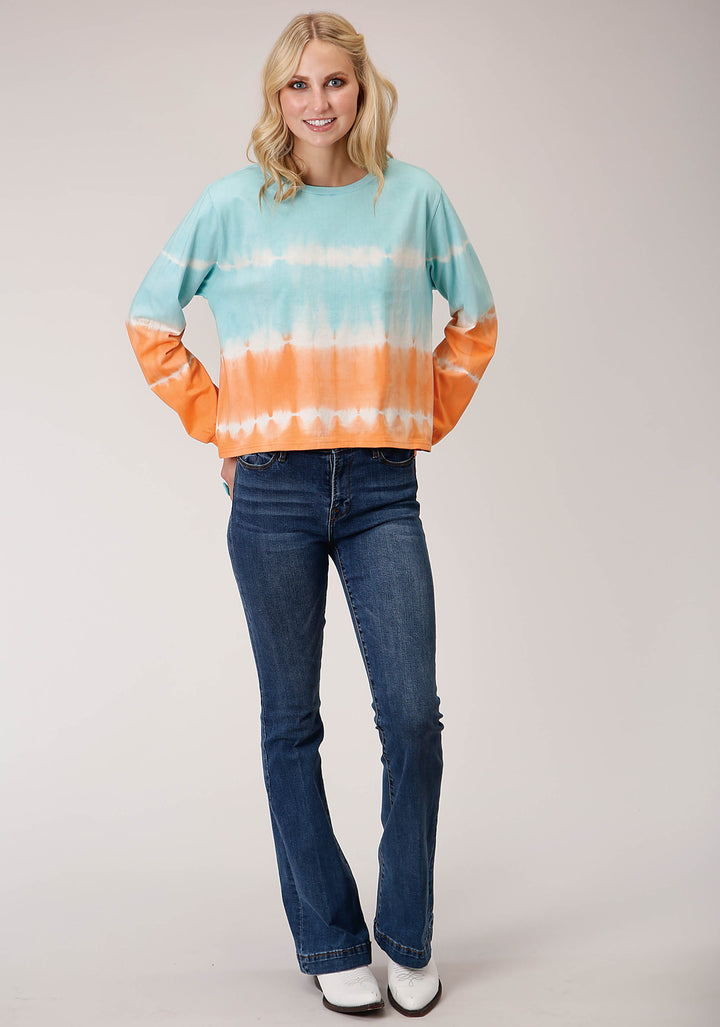 WOMENS LONG SLEEVE KNIT TIE DIE LONG SLEEVE  TSHIRT TOP