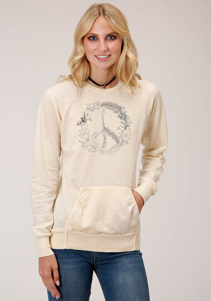 WOMENS LONG SLEEVE KNIT FLORAL WREATH SCREEN PRINT SWEATSHIRT