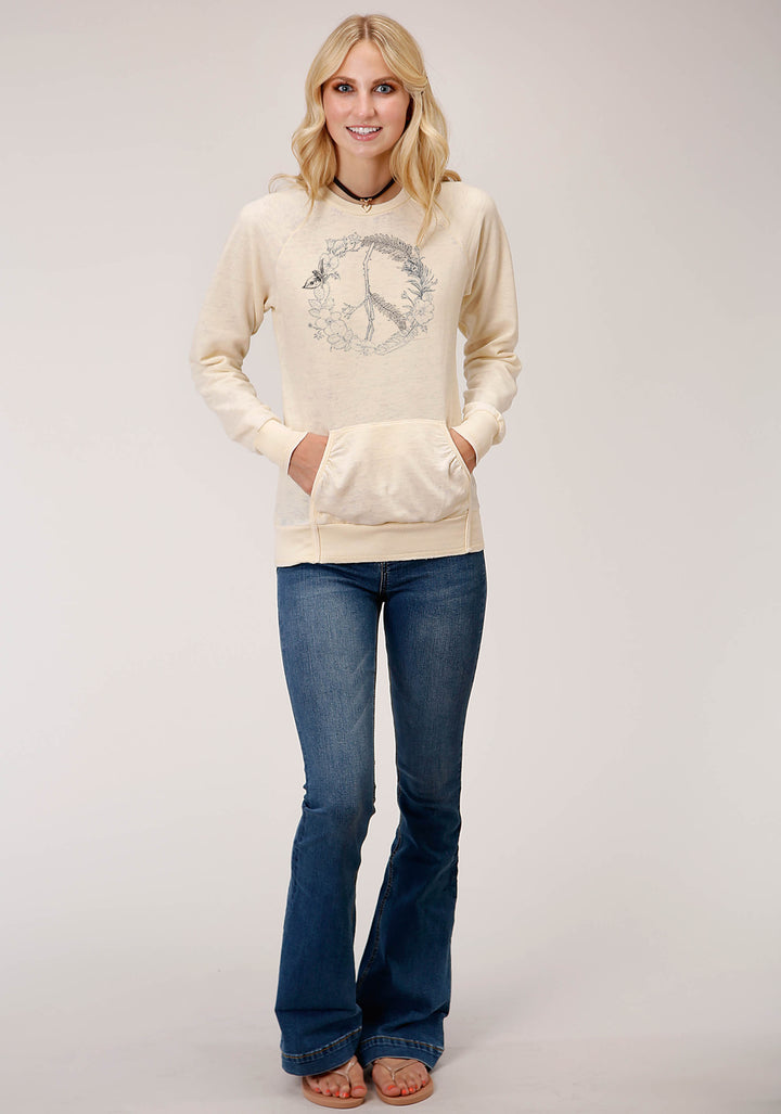 WOMENS LONG SLEEVE KNIT FLORAL WREATH SCREEN PRINT SWEATSHIRT