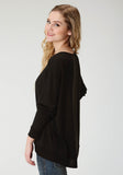 WOMENS BLACK SOLID WITH SCREEN PRINT LONG SLEEVE KNIT TOP