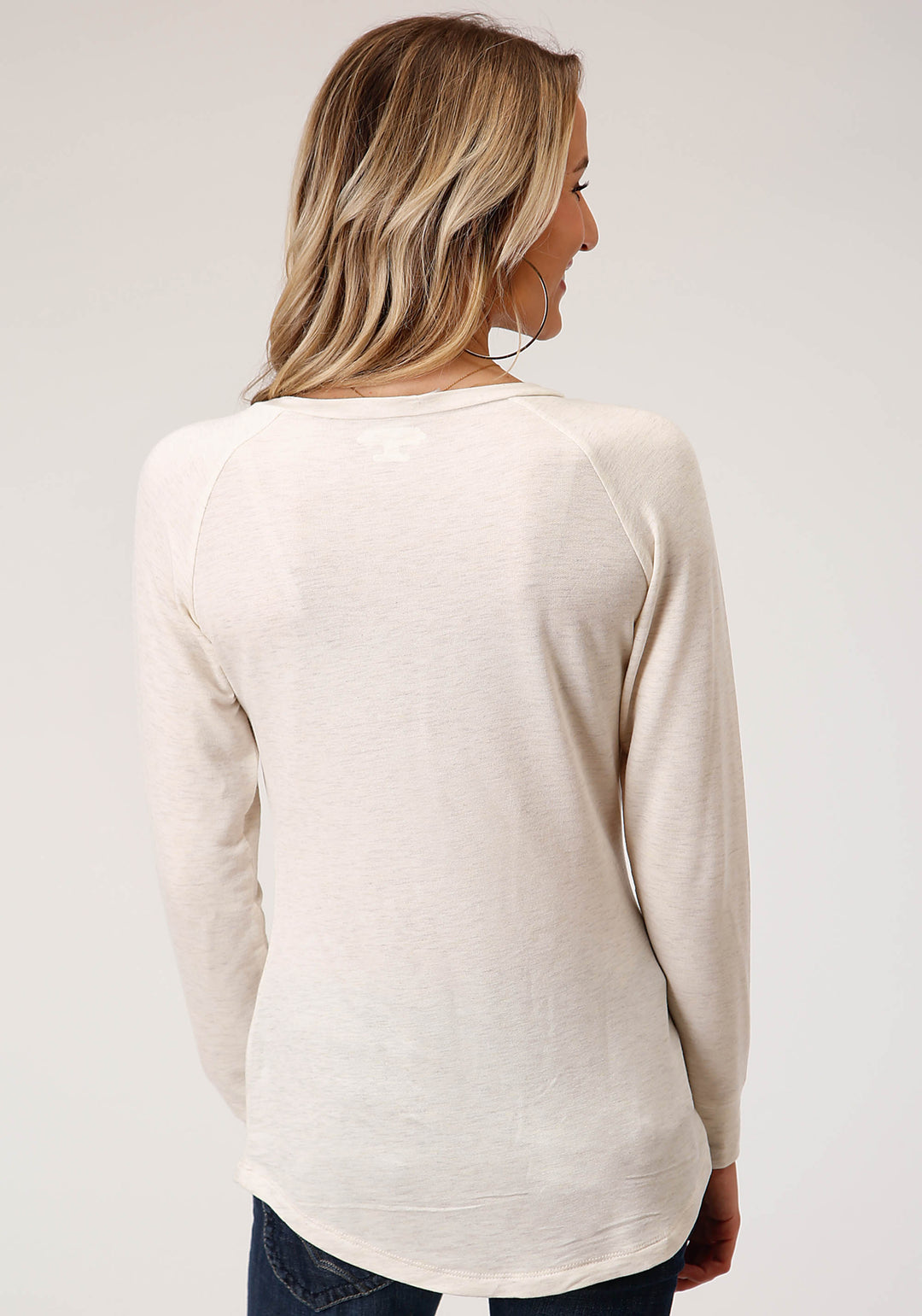 WOMENS LONG SLEEVE KNIT OATMEAL HEATHRED LONG SLEEVE KNIT TOP