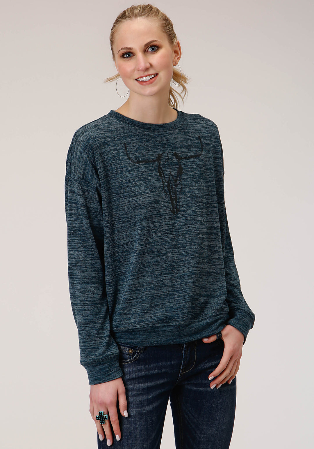 WOMENS LONG SLEEVE KNIT POLY COTTON SWEATER KNIT TOP TOP