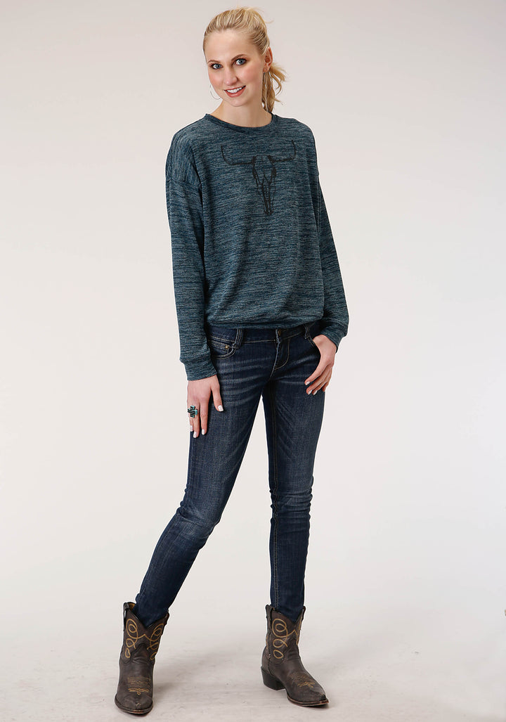WOMENS LONG SLEEVE KNIT POLY COTTON SWEATER KNIT TOP TOP