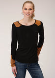 WOMENS LONG SLEEVE KNIT POLY RAYON LONG SLEEVE  SCOOP NECK  TOP