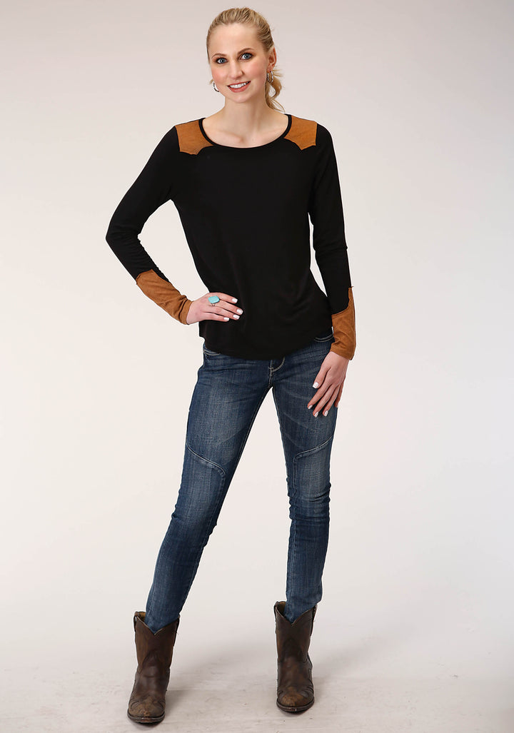 WOMENS LONG SLEEVE KNIT POLY RAYON LONG SLEEVE  SCOOP NECK  TOP