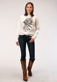 WOMENS LONG SLEEVE KNIT HEATHERED CREAM C P FLEECE SWEATSHIRT
