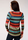 WOMENS TURQUOISE ORANGE AND BLACK STRIPE LONG SLEEVE KNIT TOP
