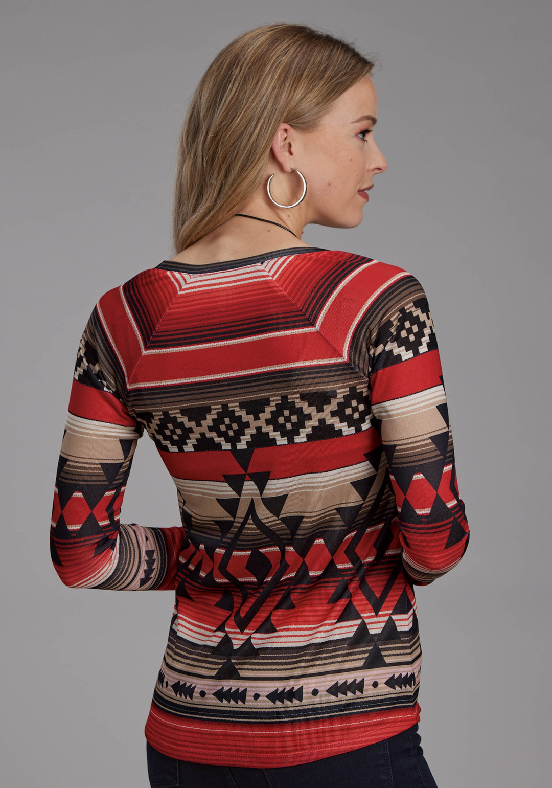 WOMENS SWEATER JERSEY SCOOP NECK TOP LONG SLEEVE PULLOVER WESTERN SHIRT