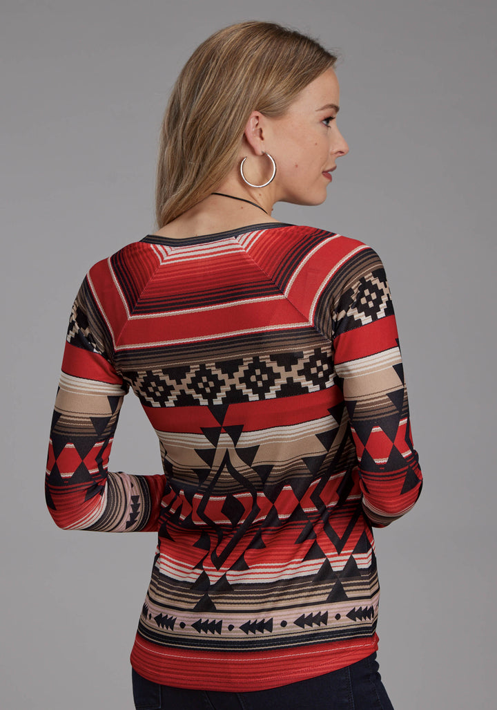 WOMENS SWEATER JERSEY SCOOP NECK TOP LONG SLEEVE PULLOVER WESTERN SHIRT
