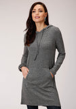 WOMENS RIB KNIT TUNIC LENGTH HOODIE LONG SLEEVE KNIT TOP