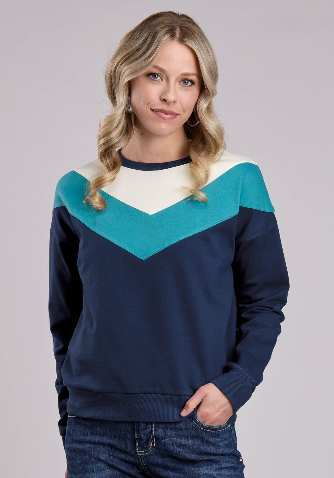 WOMENS LONG SLEEVE PULLOVER COTTON FLEECE COLOR BLCK SWEATSHIRT WESTERN SHIRT