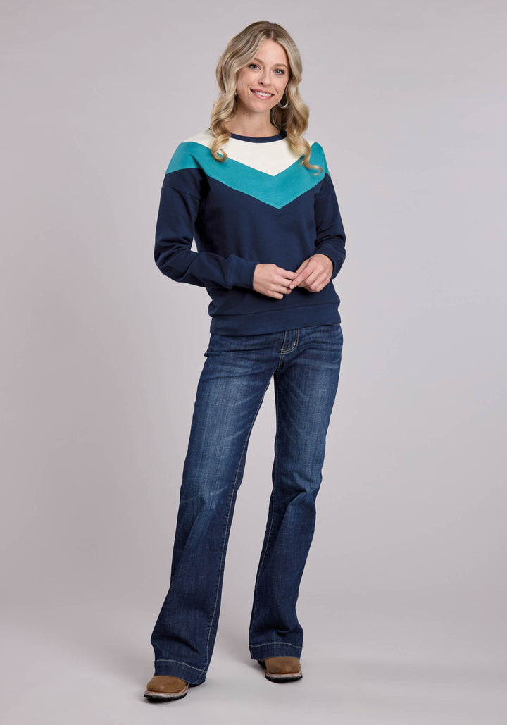 WOMENS LONG SLEEVE PULLOVER COTTON FLEECE COLOR BLCK SWEATSHIRT WESTERN SHIRT