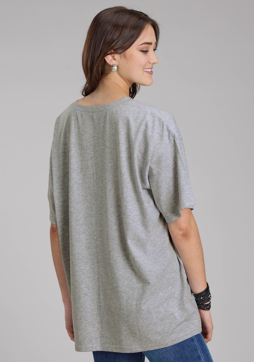 WOMENS HEATHER GRAY JERSEY KNIT TEE SHORT SLEEVE PULLOVER WESTERN SHIRT