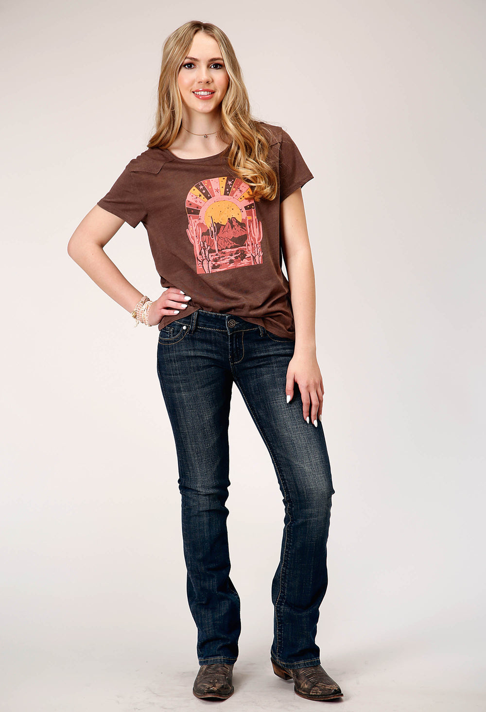 WOMENS SHORT SLEEVE KNIT DARK BROWN POLY RAYON SHORT SLEEVE  TEE TOP