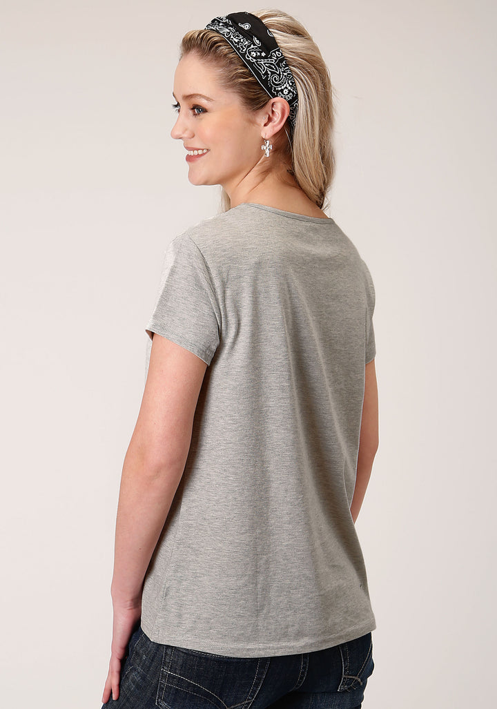WOMENS SHORT SLEEVE KNIT POLY RAYON JERSEY SHORT SLEEVE  TEE W FRONT YOKES TOP