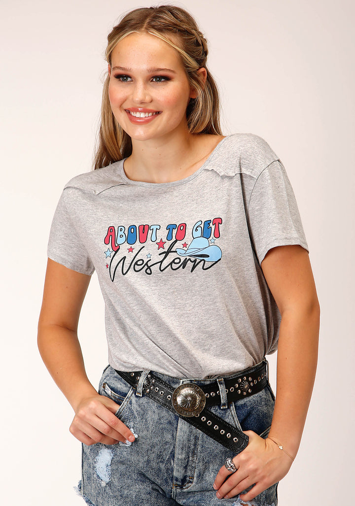 WOMENS SHORT SLEEVE KNIT POLY RAYON HEATHER GREY SHORT SLEEVE  TEE TOP