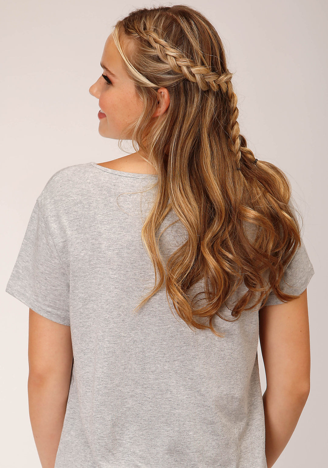 WOMENS SHORT SLEEVE KNIT POLY RAYON HEATHER GREY SHORT SLEEVE  TEE TOP