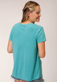 WOMENS SHORT SLEEVE KNIT TURQUOISE POLY RAYON SHORT SLEEVE  TEE TOP