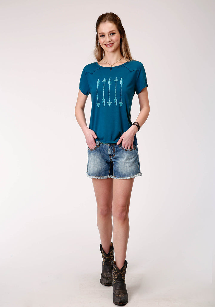WOMENS SHORT SLEEVE KNIT POLY RAYON JERSEY SWING TEE TOP