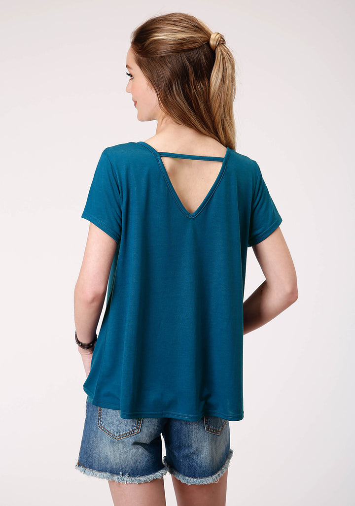 WOMENS SHORT SLEEVE KNIT POLY RAYON JERSEY SWING TEE TOP