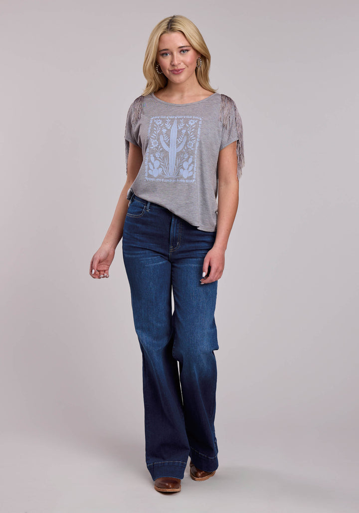 WOMENS ROPER POLY RAYON HEATHER GREY CREW NECK SHORT SLEEVE SHIRT