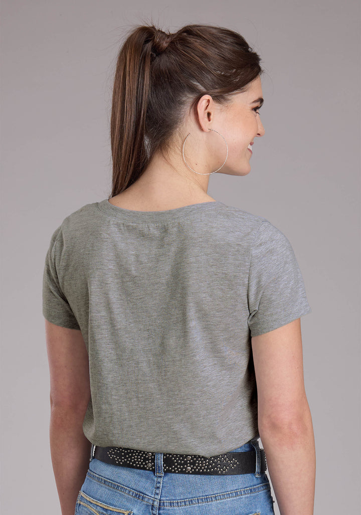 WOMENS HEATHER GRAY SS TEE SHORT SLEEVE PULLOVER WESTERN SHIRT