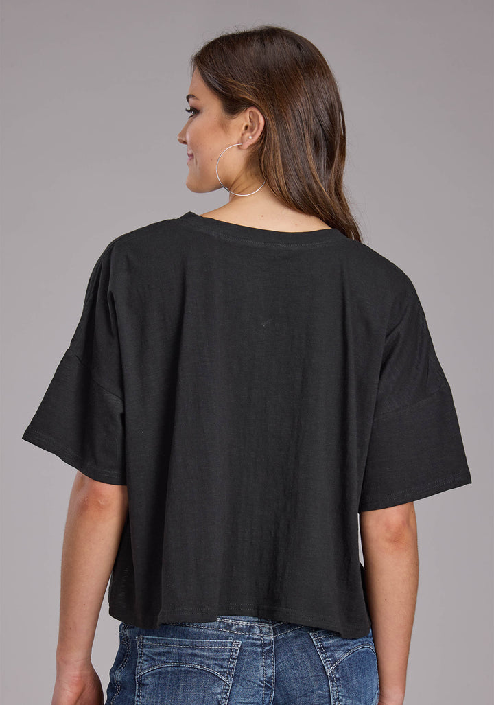 WOMENS COTTON SLUB JERSEY CROPPED TEE SHORT SLEEVE PULLOVER WESTERN SHIRT