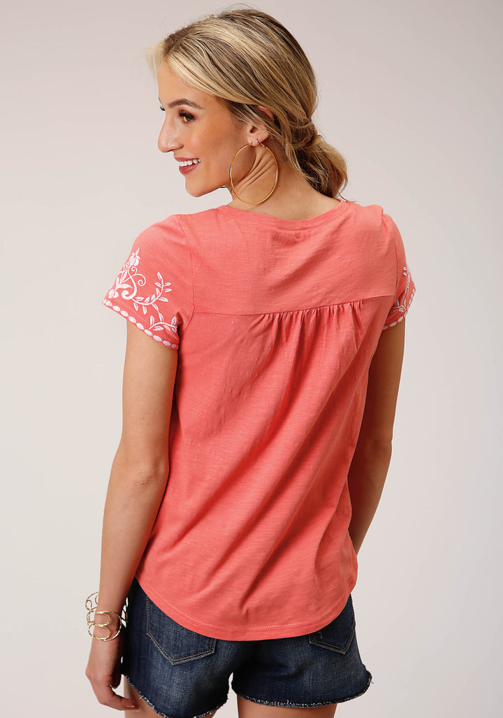 WOMENS SHORT SLEEVE KNIT COTTON SLUB JERSEY PEASANT TOP TOP