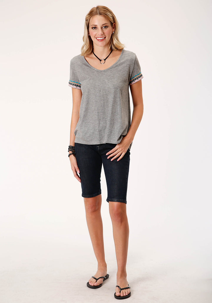 WOMENS SHORT SLEEVE KNIT COTTON SLUB JERSEY TEE TOP