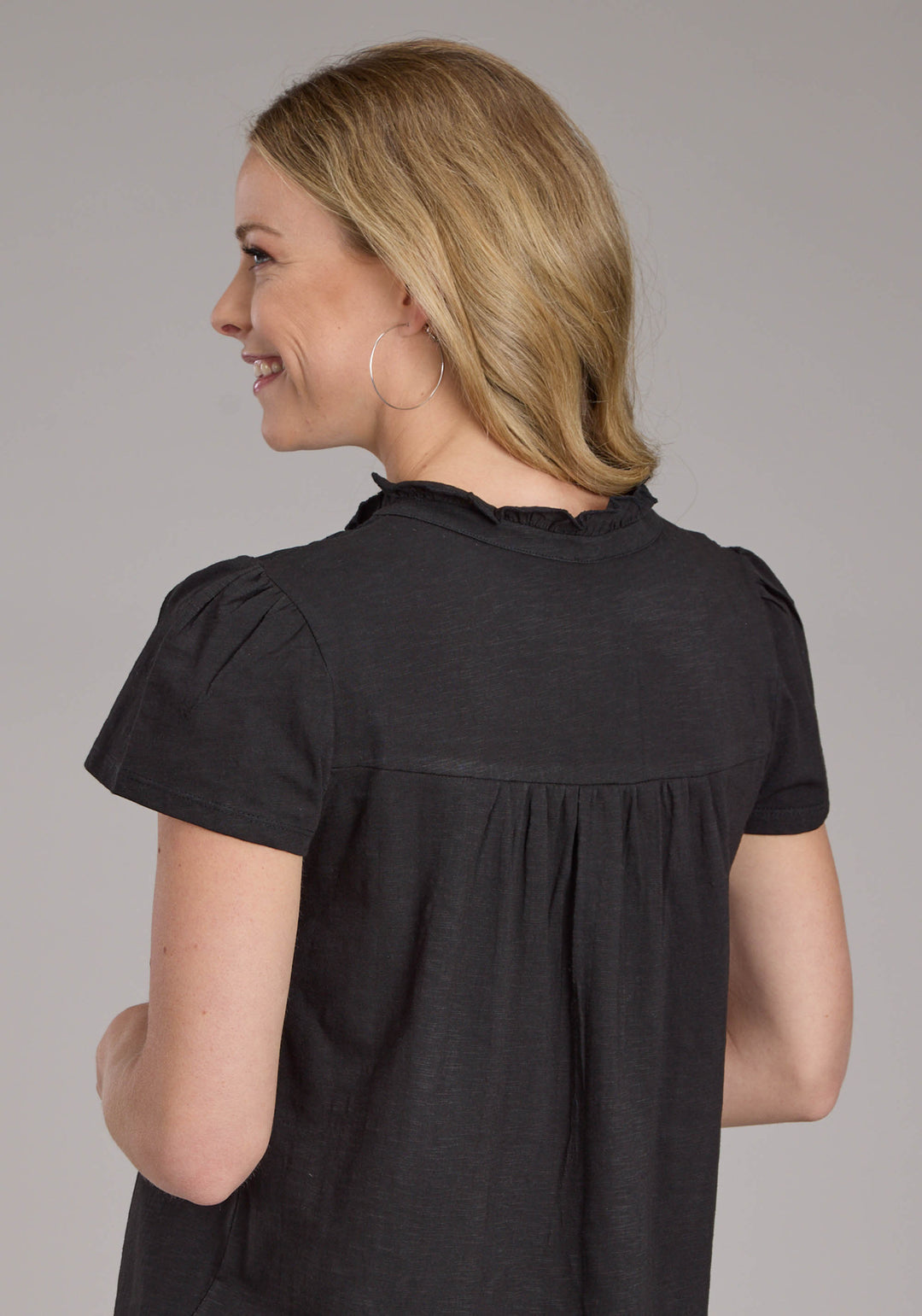 WOMENS COTTON SLUB JERSEY SS PEASANT TOP SHORT SLEEVE PULLOVER WESTERN SHIRT