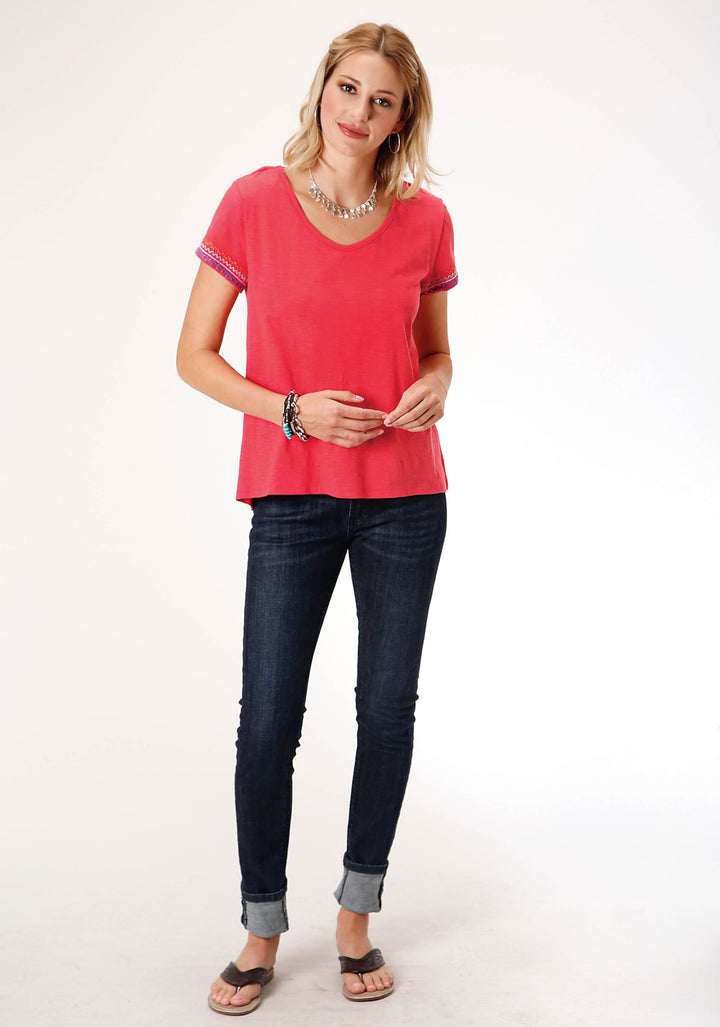 WOMENS SHORT SLEEVE KNIT COTTON SLUB JERSEY TEE TOP