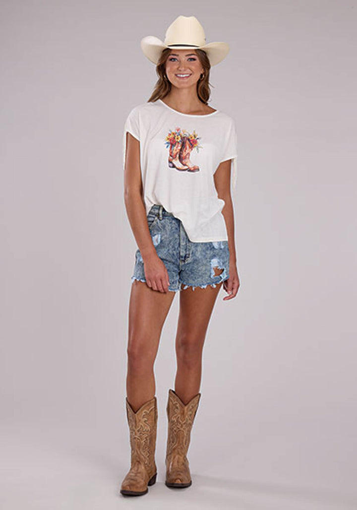 WOMENS JERSEY KNIT CREW NECK TEE SHORT SLEEVE PULLOVER WESTERN SHIRT