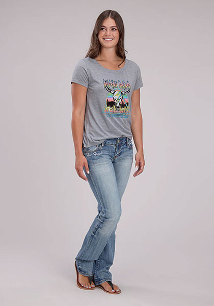 WOMENS SHORT SLEEVE PULLOVER POLY RAYON JERSEY CREW NECK TEE WESTERN SHIRT