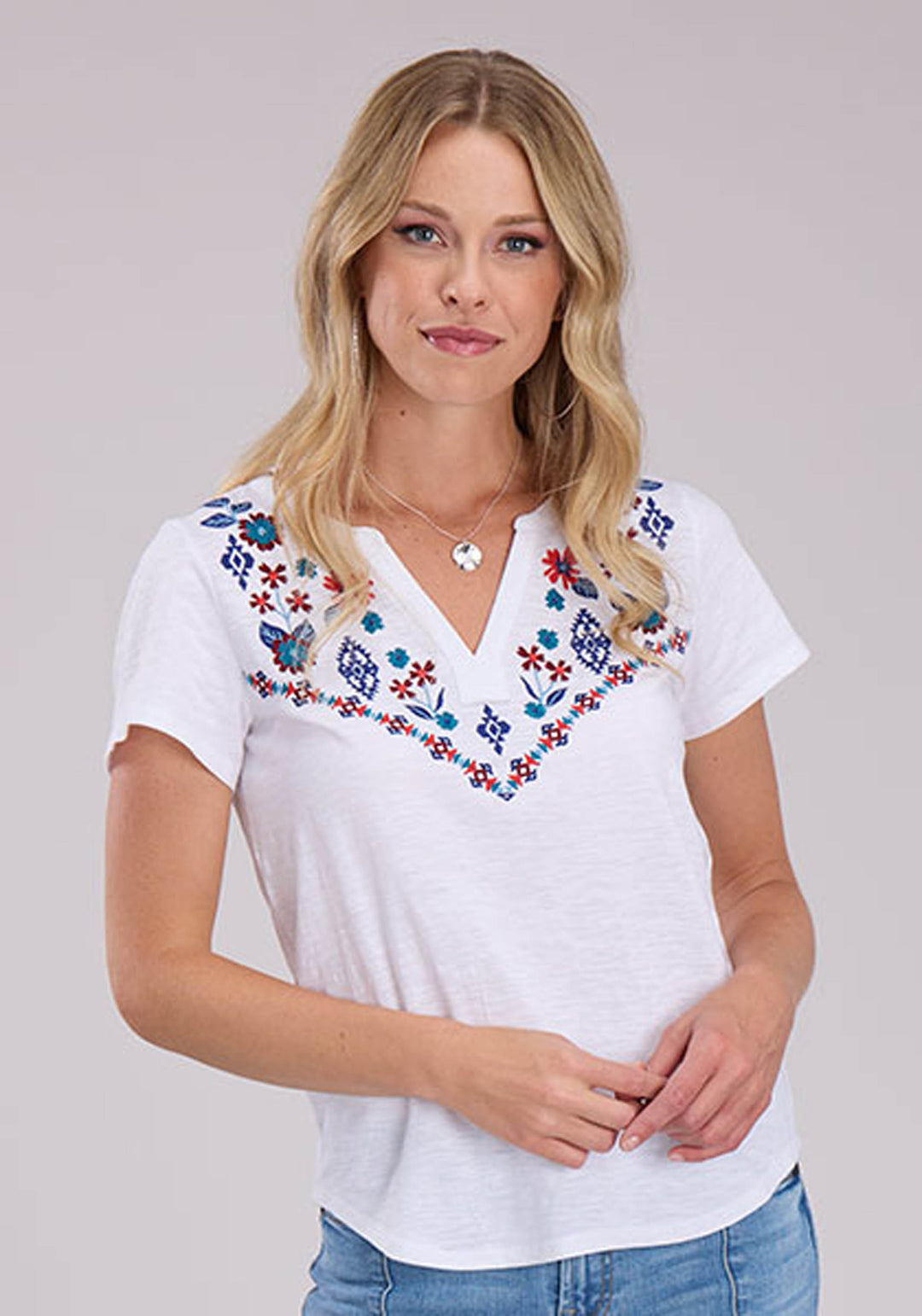 WOMENS SHORT SLEEVE PULLOVER SLUB KNIT JERSEY TOP WESTERN SHIRT