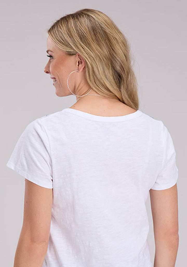 WOMENS SHORT SLEEVE PULLOVER SLUB KNIT JERSEY TOP WESTERN SHIRT