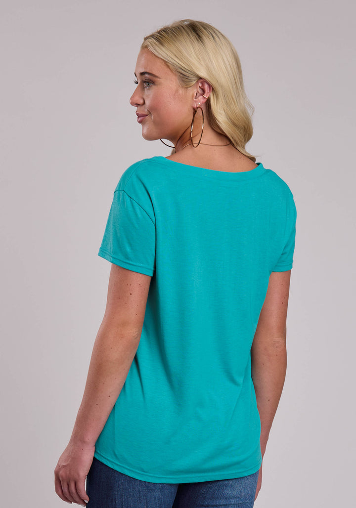 WOMENS ROPER POLY RAYON WESTERN JERSEY VNECK TEE