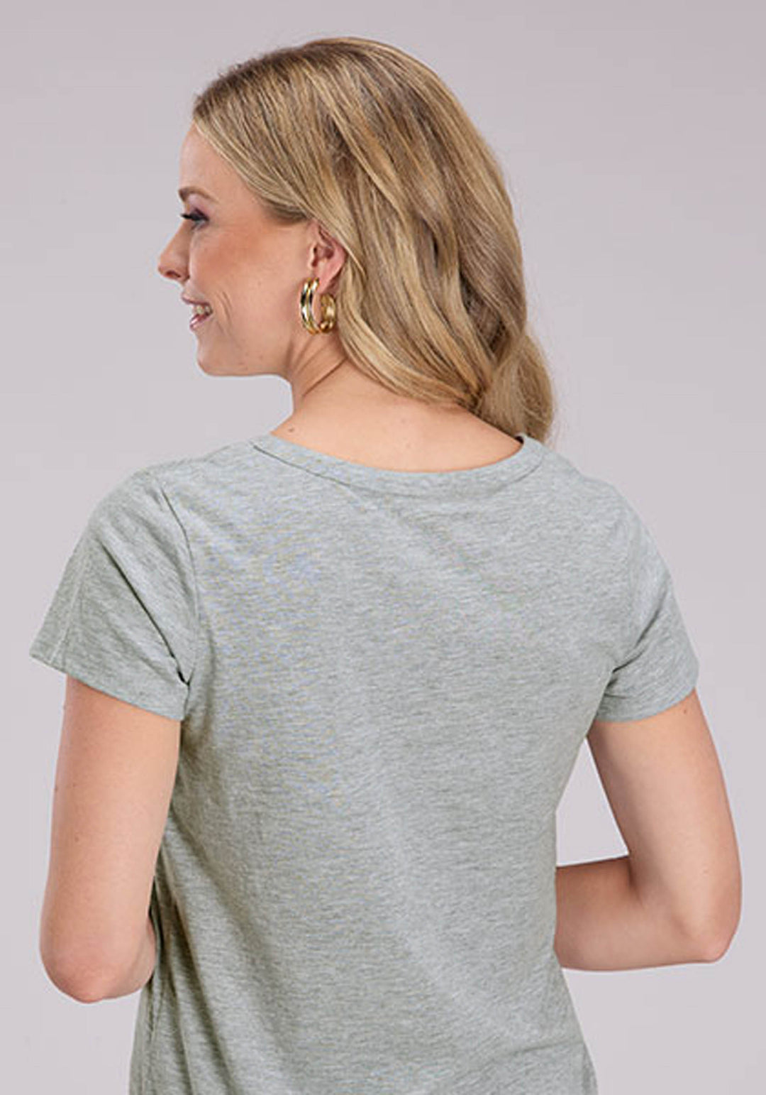 WOMENS SHORT SLEEVE PULLOVER HEATHER GRAY POLY JERSEY KNIT TOP WESTERN SHIRT