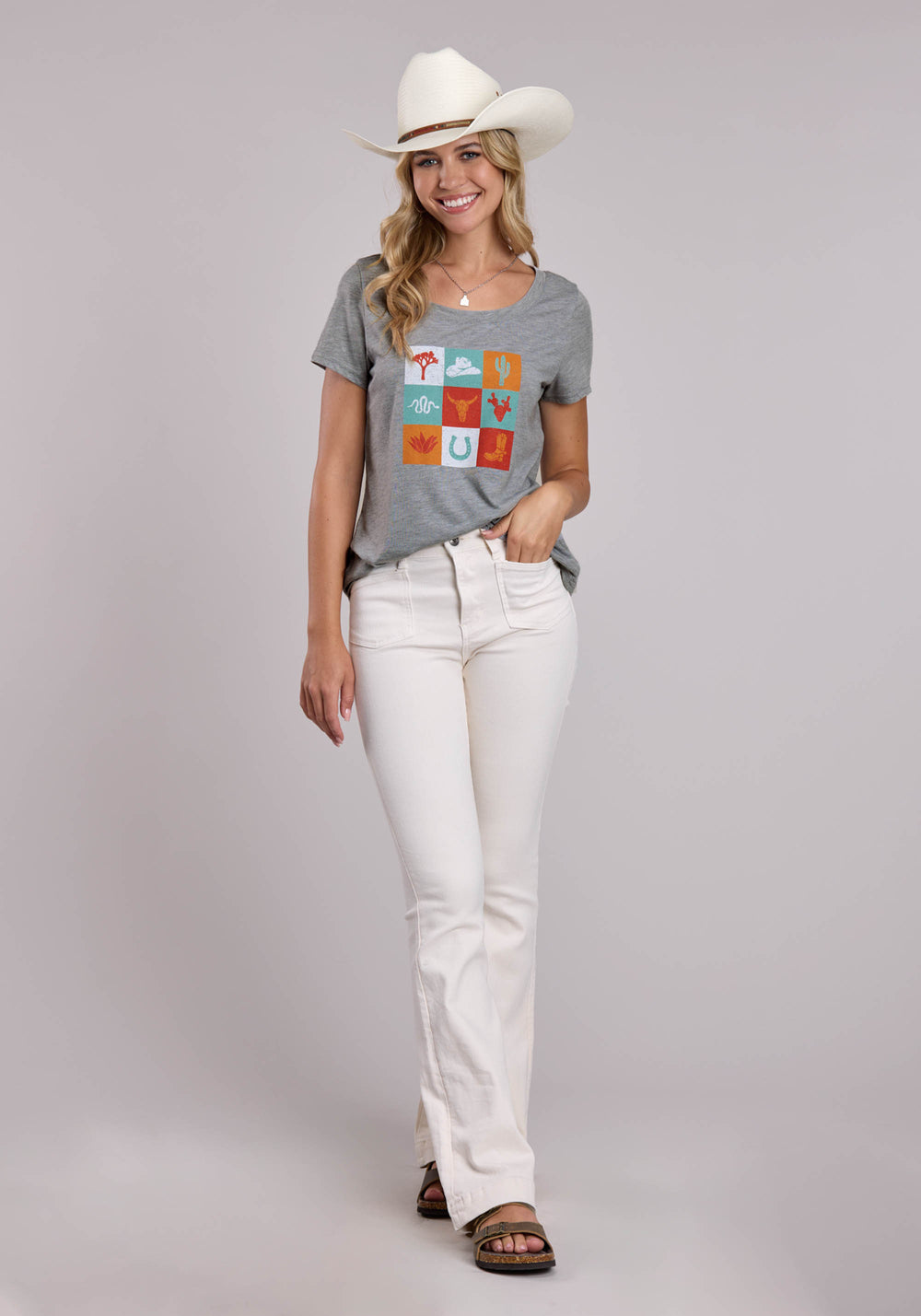 WOMENS ROPER POLY RAYON HEATHER GREY T-SHIRT