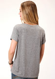 WOMENS GRAY WITH BRONC RIDER SCREEN PRINT SHORT SLEEVE KNIT TOP