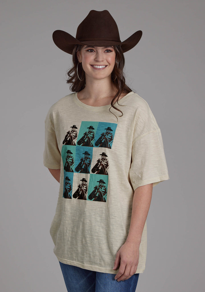 WOMENS COTTON SLUB JERSEY TEE SHORT SLEEVE PULLOVER WESTERN SHIRT
