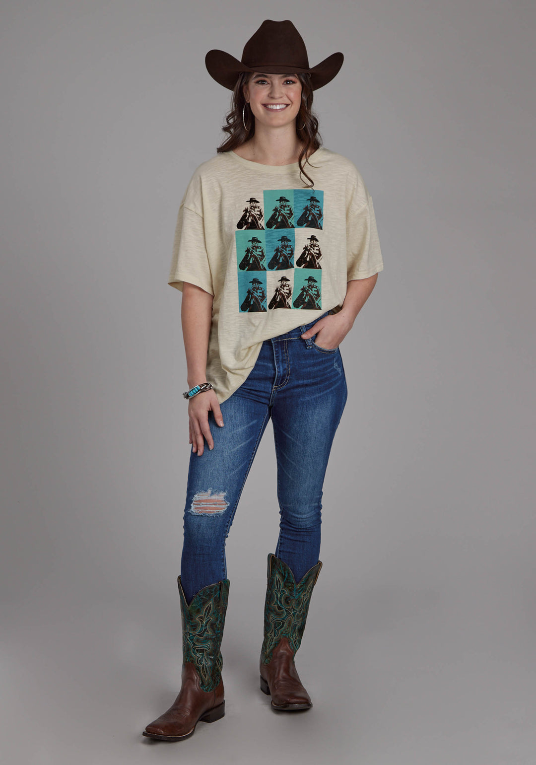 WOMENS COTTON SLUB JERSEY TEE SHORT SLEEVE PULLOVER WESTERN SHIRT