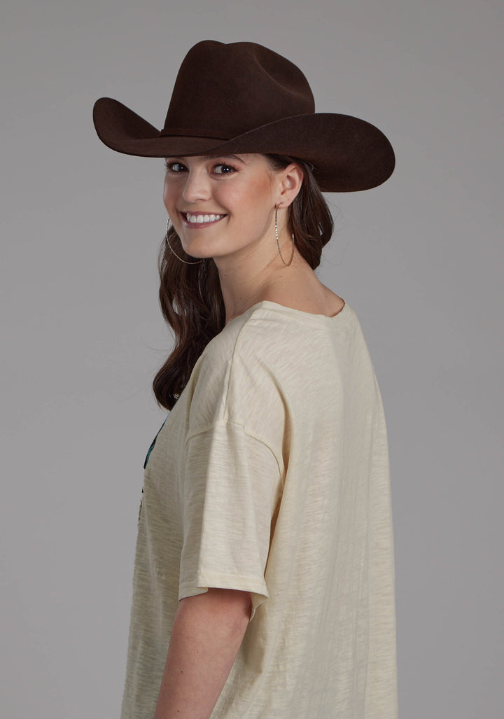 WOMENS COTTON SLUB JERSEY TEE SHORT SLEEVE PULLOVER WESTERN SHIRT