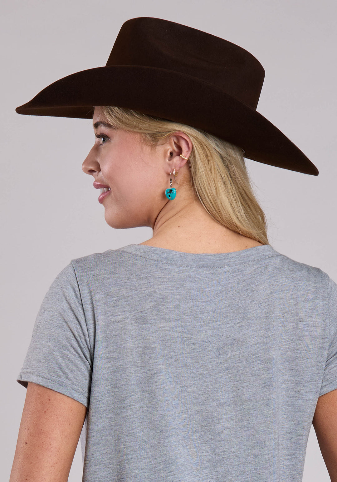 WOMENS SHORT SLEEVE PULLOVER HEATHER GREY POLY RAYON SCOOP NECK TEE WESTERN SHIRT