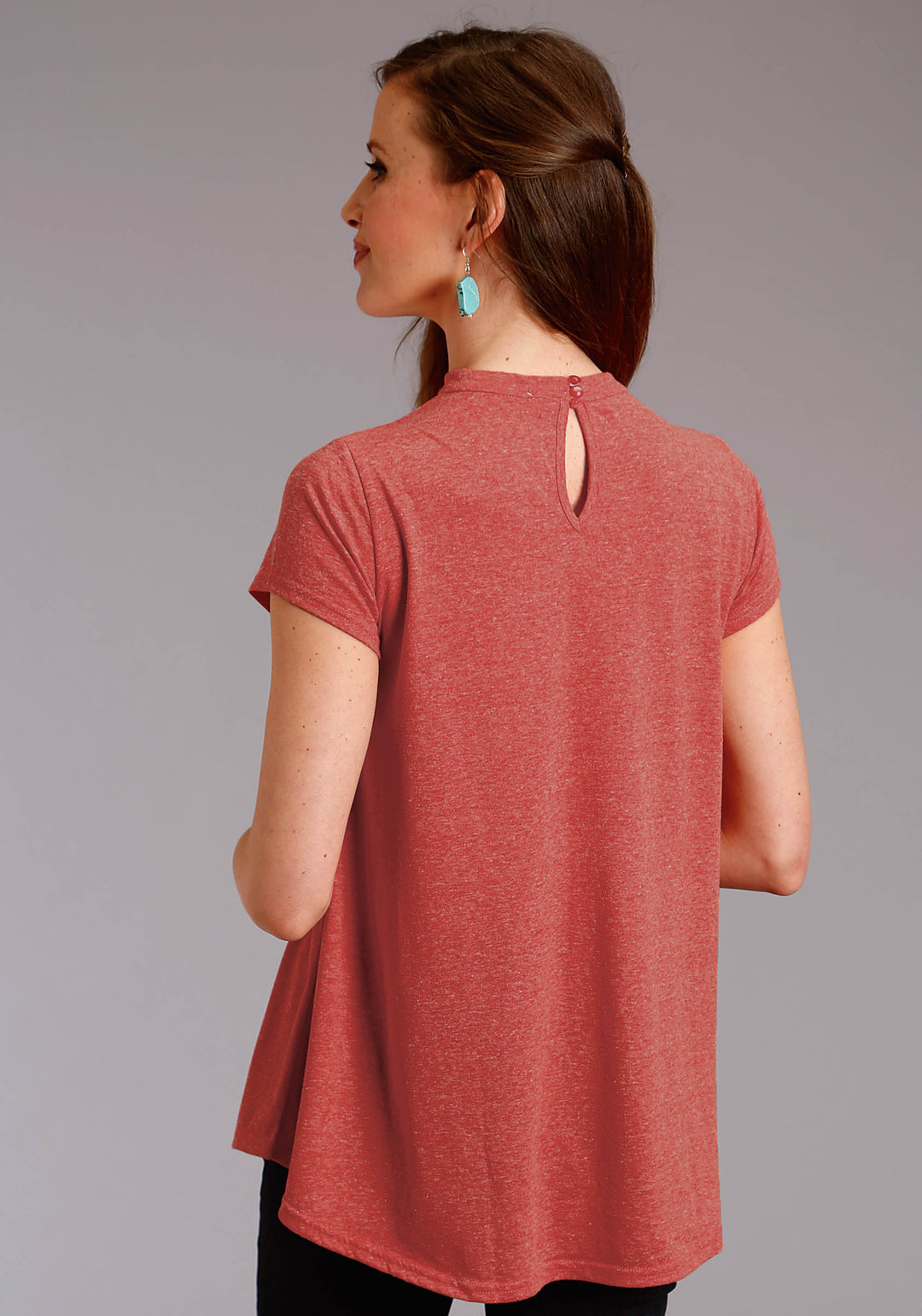 WOMENS RED SOLID SHORT SLEEVE KNIT TOP