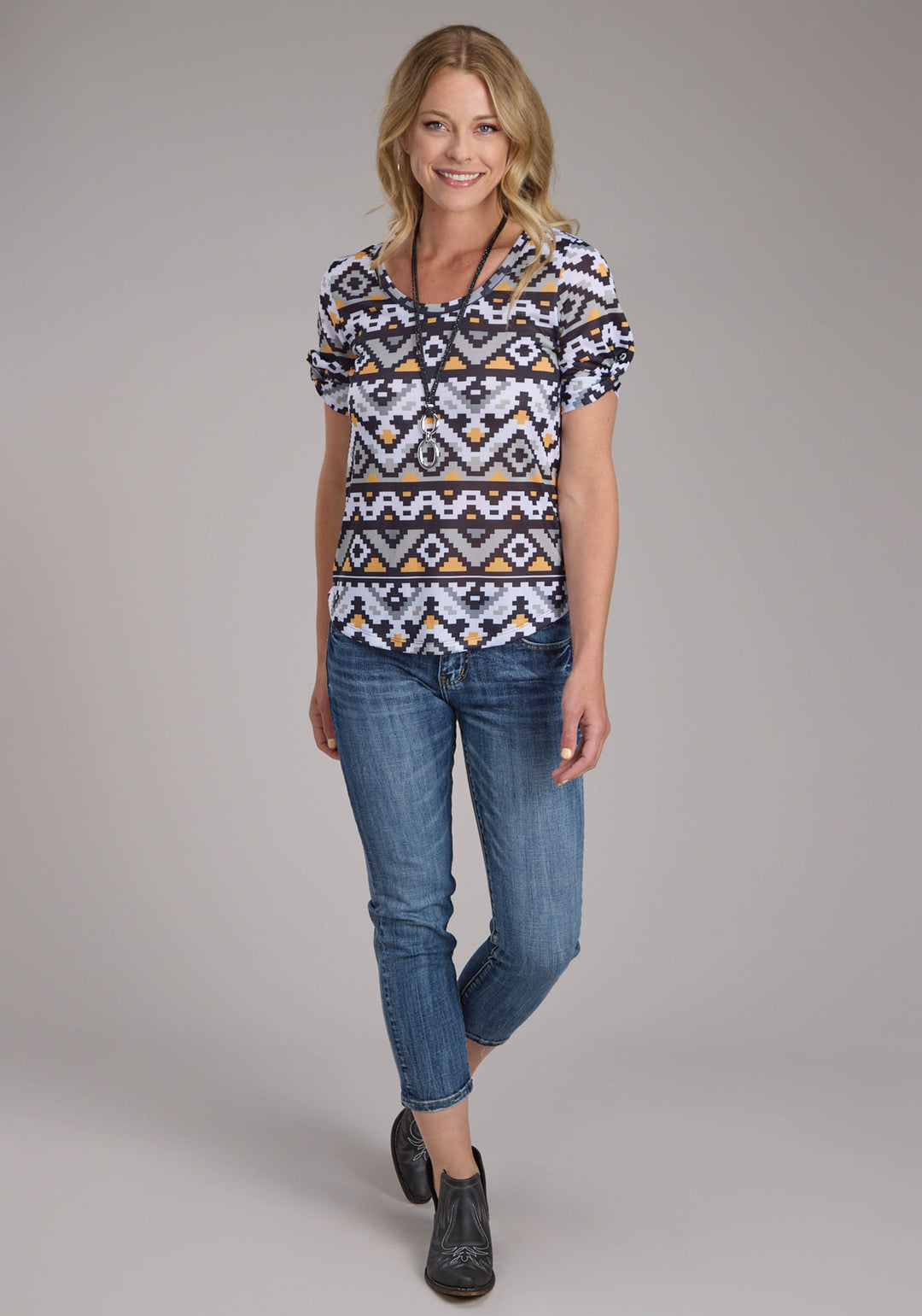 WOMENS SWEATER KNIT SCOOP NECK TEE SHORT SLEEVE PULLOVER WESTERN SHIRT