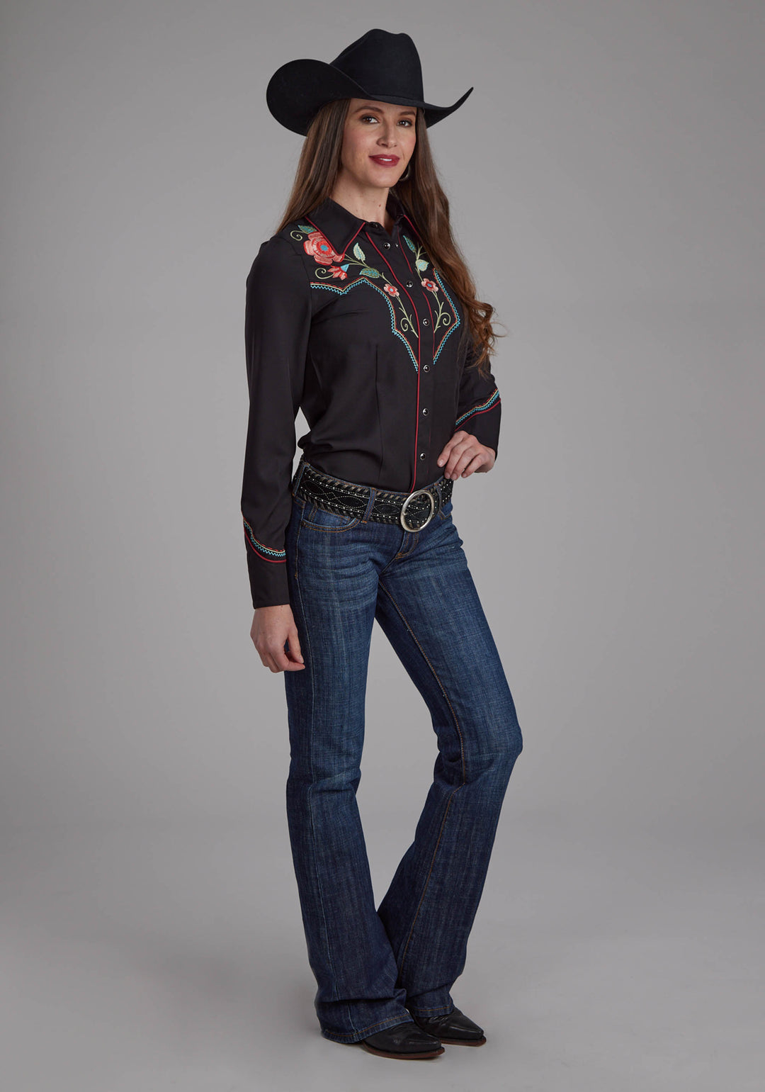 WOMENS POLY SPANDEX TWILL RETRO SHIRT LONG SLEEVE SNAP WESTERN SHIRT