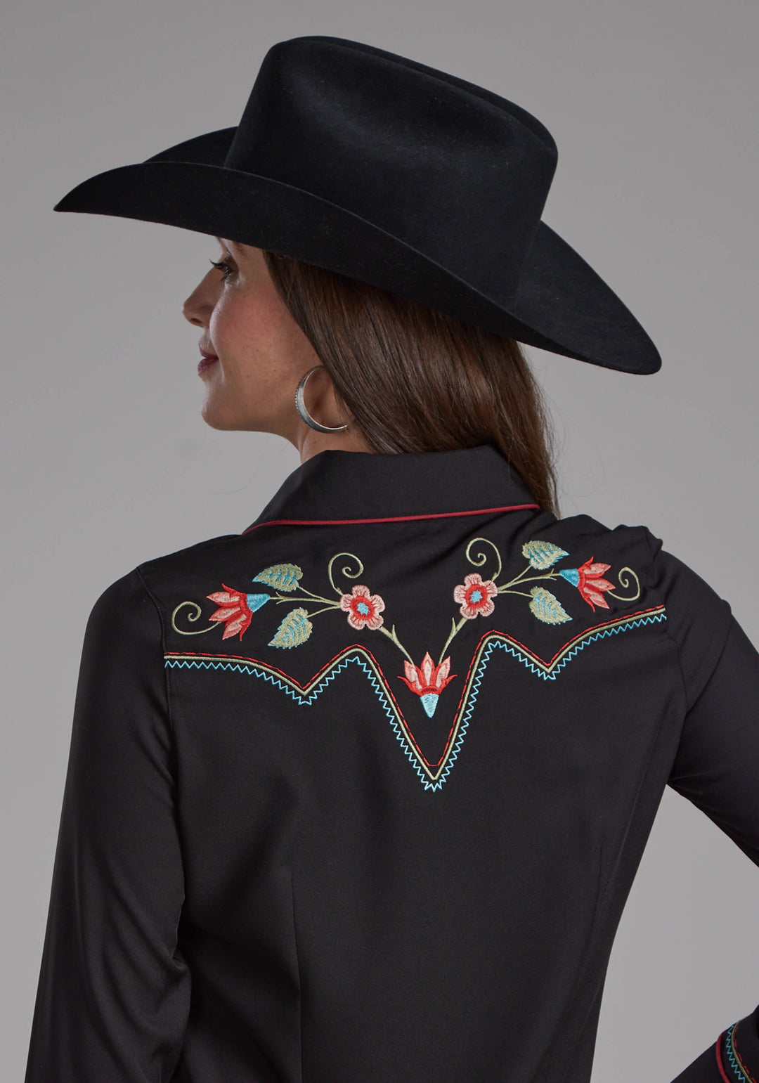 WOMENS POLY SPANDEX TWILL RETRO SHIRT LONG SLEEVE SNAP WESTERN SHIRT