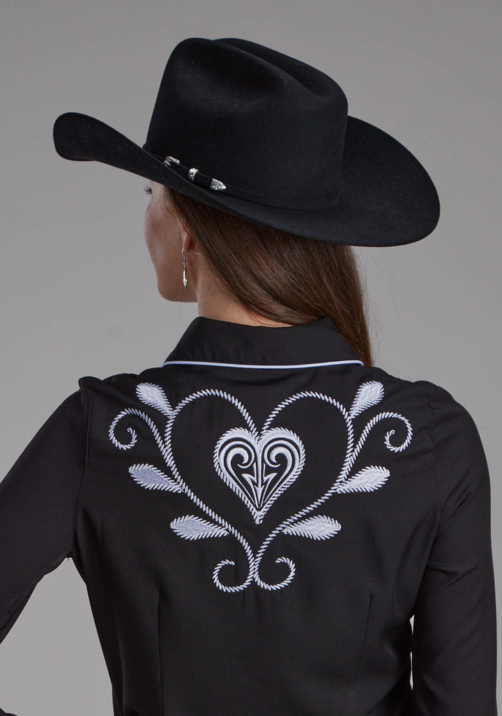 WOMENS POLY SPANDEX TWILL RETRO SHIRT LONG SLEEVE SNAP WESTERN SHIRT